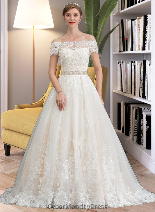 Meadow Ball-Gown/Princess Court Train Tulle Wedding Dress With Beading Sequins DTP0013770