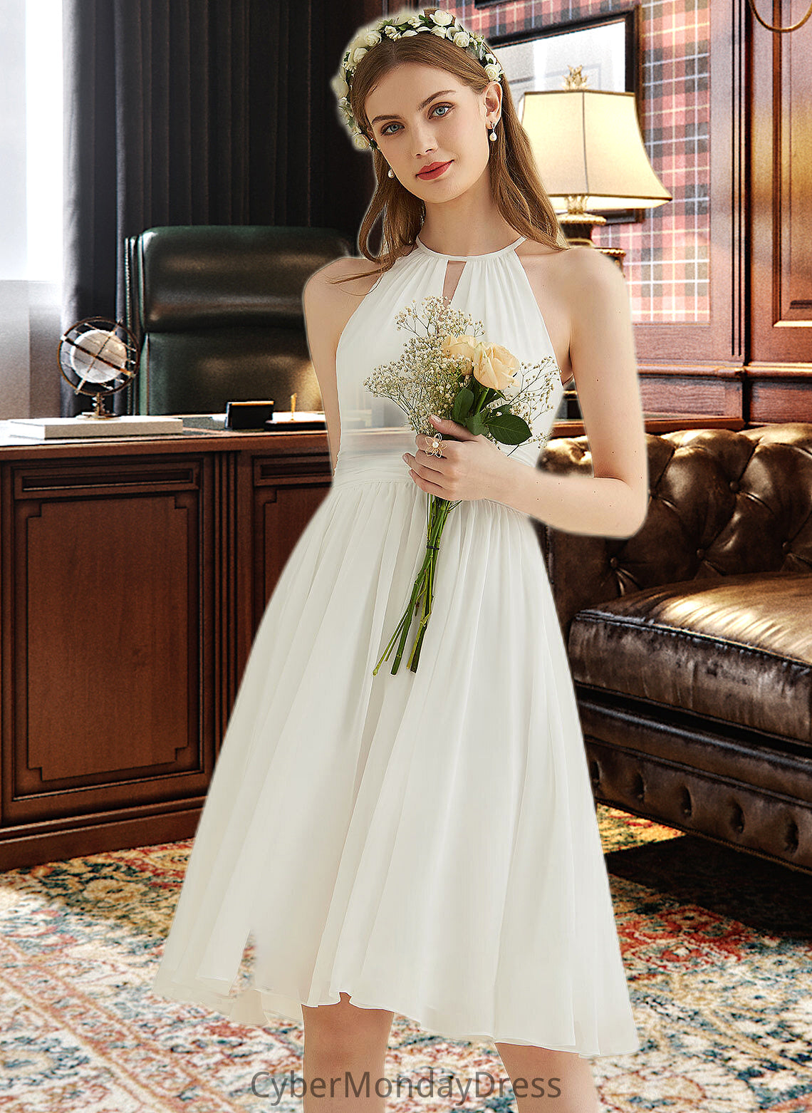 Poll A-Line Knee-Length Chiffon Wedding Dress DTP0013778