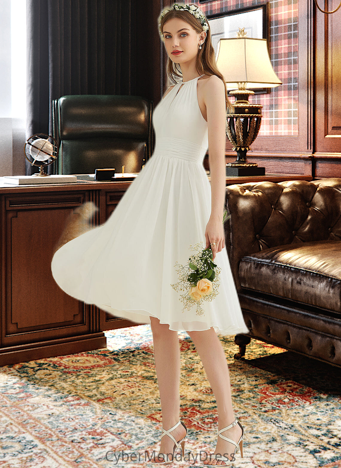 Poll A-Line Knee-Length Chiffon Wedding Dress DTP0013778