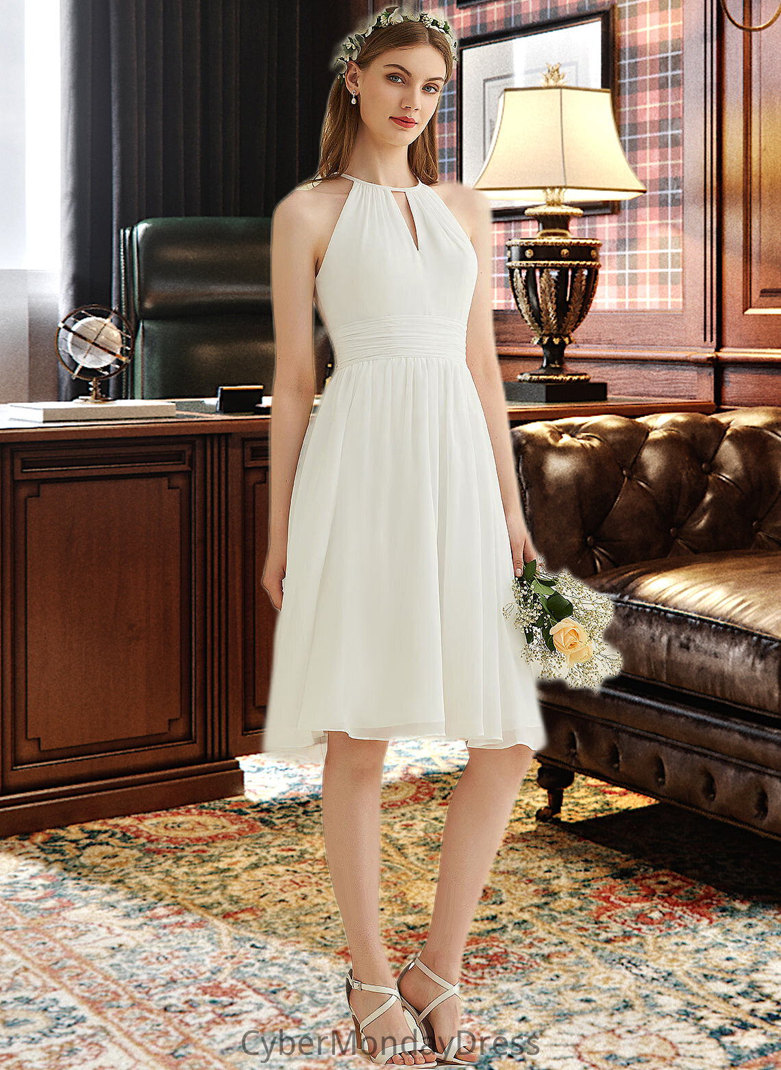 Poll A-Line Knee-Length Chiffon Wedding Dress DTP0013778