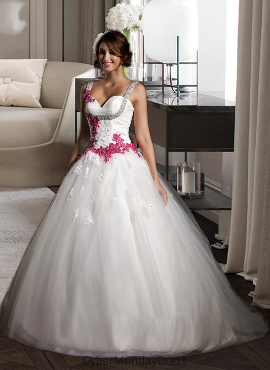 Rayna Ball-Gown/Princess Sweetheart Chapel Train Tulle Wedding Dress With Ruffle Appliques Lace Bow(s) DTP0013780