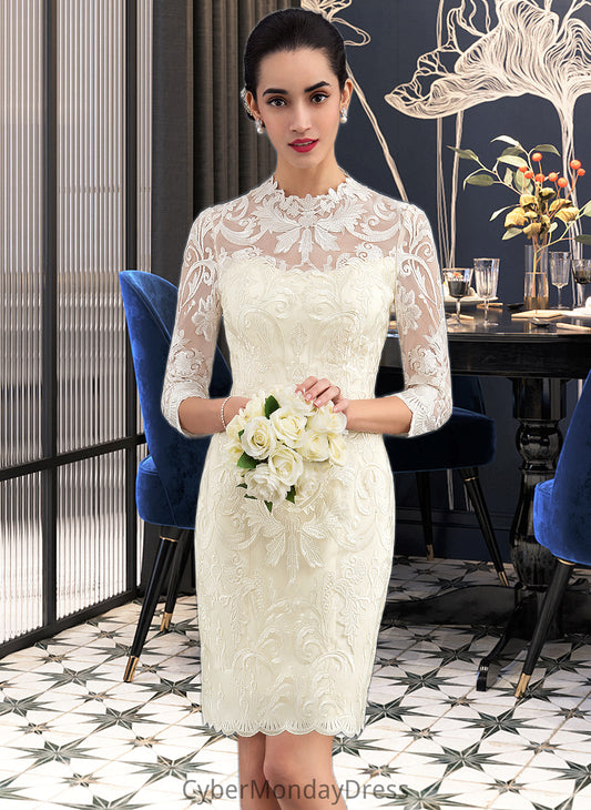 Marely Sheath/Column High Neck Knee-Length Lace Wedding Dress DTP0013781