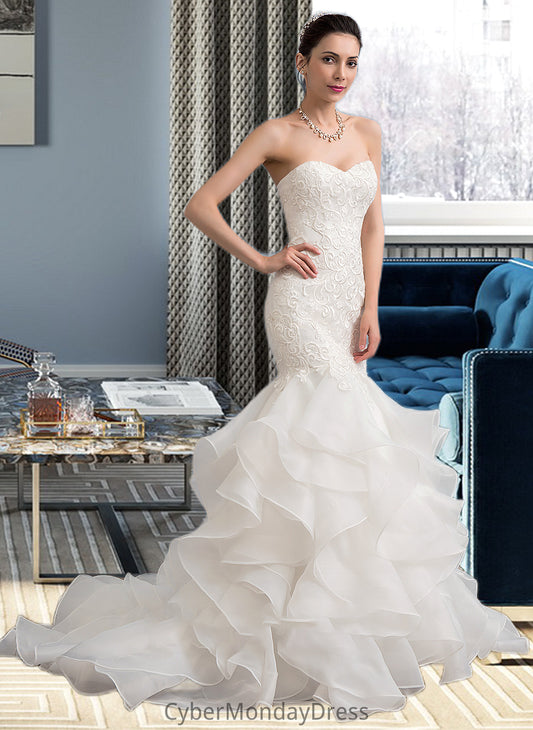 Annalise Trumpet/Mermaid Sweetheart Sweep Train Organza Lace Wedding Dress DTP0013786