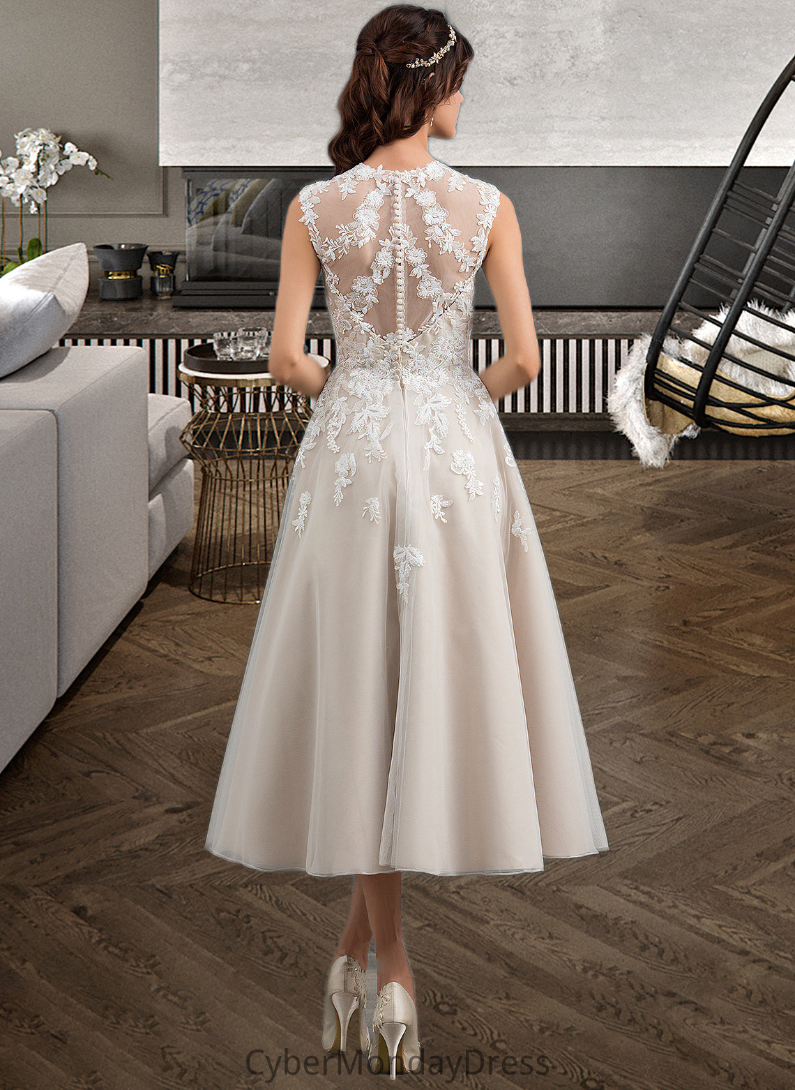 Nathaly Ball-Gown/Princess Sweetheart Tea-Length Tulle Wedding Dress With Sequins DTP0013791