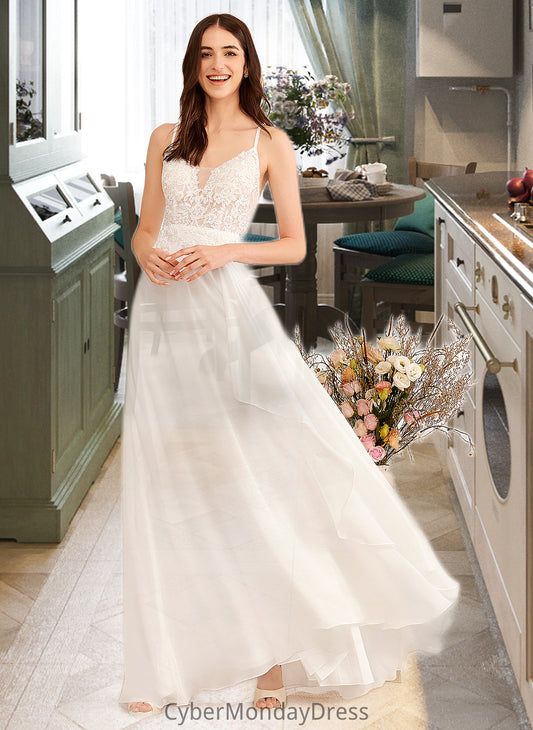 Jaycee A-Line V-neck Floor-Length Wedding Dress With Sequins DTP0013797