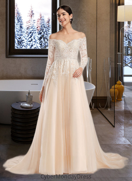 Hailie Ball-Gown/Princess Illusion Chapel Train Wedding Dress With Sequins DTP0013798