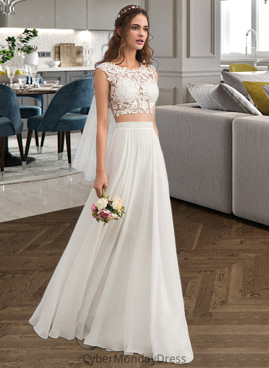 Adriana A-Line Scoop Neck Floor-Length Chiffon Wedding Dress With Beading Sequins DTP0013799