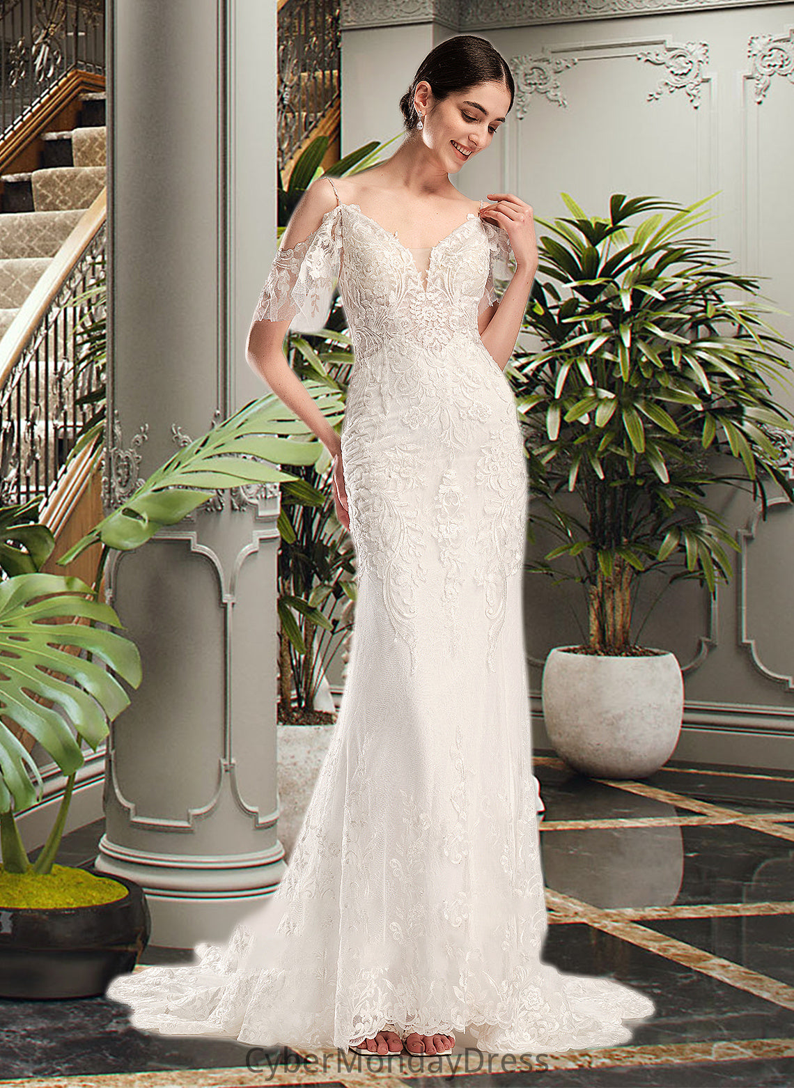 Kit Trumpet/Mermaid V-neck Chapel Train Wedding Dress With Beading Sequins DTP0013802