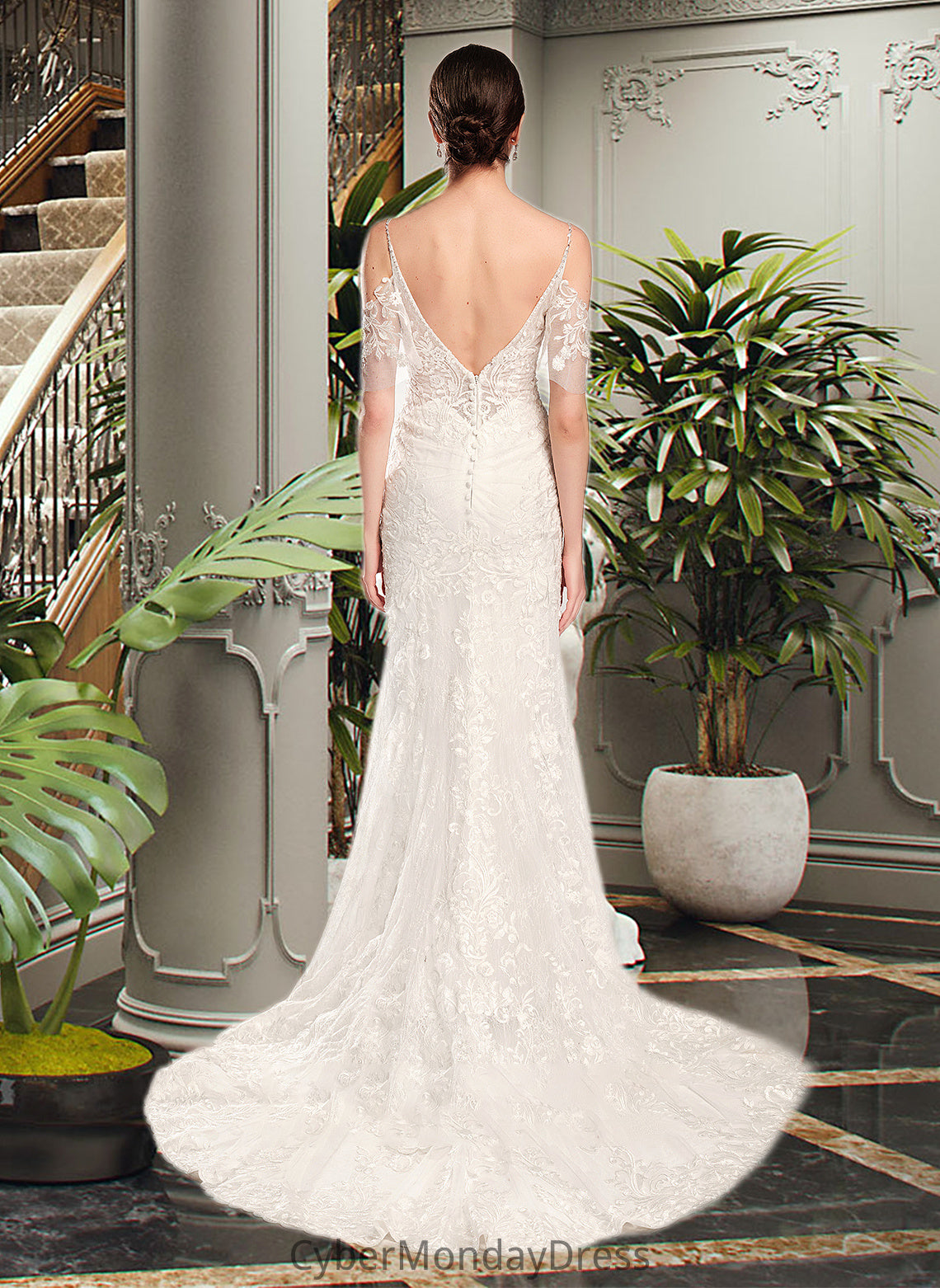 Kit Trumpet/Mermaid V-neck Chapel Train Wedding Dress With Beading Sequins DTP0013802