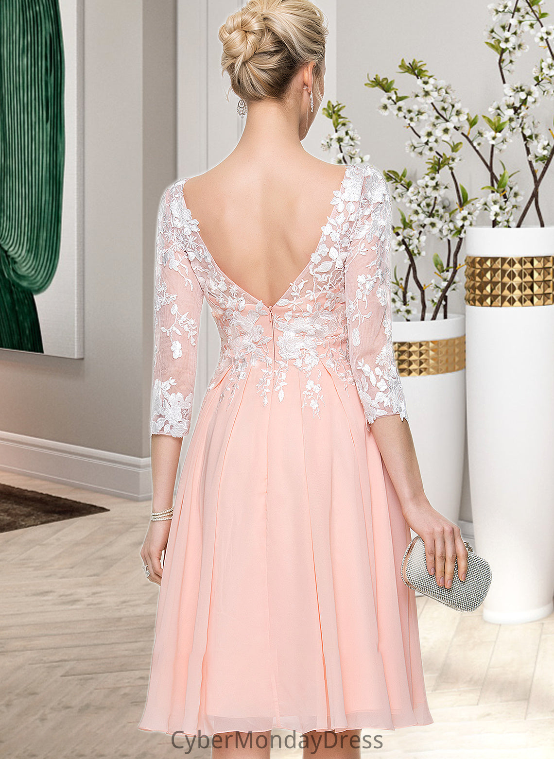 Isabelle Scoop Neck Knee-Length Chiffon Wedding Dress DTP0013805