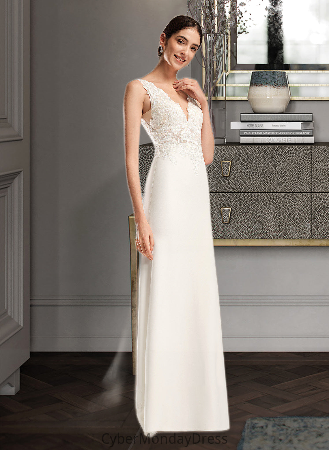 Jaylyn Sheath/Column V-neck Court Train Wedding Dress With Sequins DTP0013807