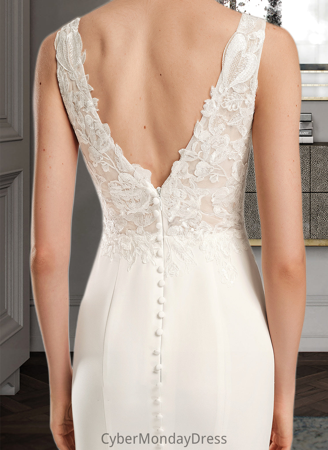 Jaylyn Sheath/Column V-neck Court Train Wedding Dress With Sequins DTP0013807