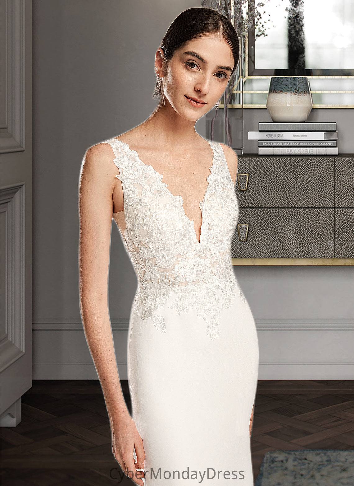 Jaylyn Sheath/Column V-neck Court Train Wedding Dress With Sequins DTP0013807