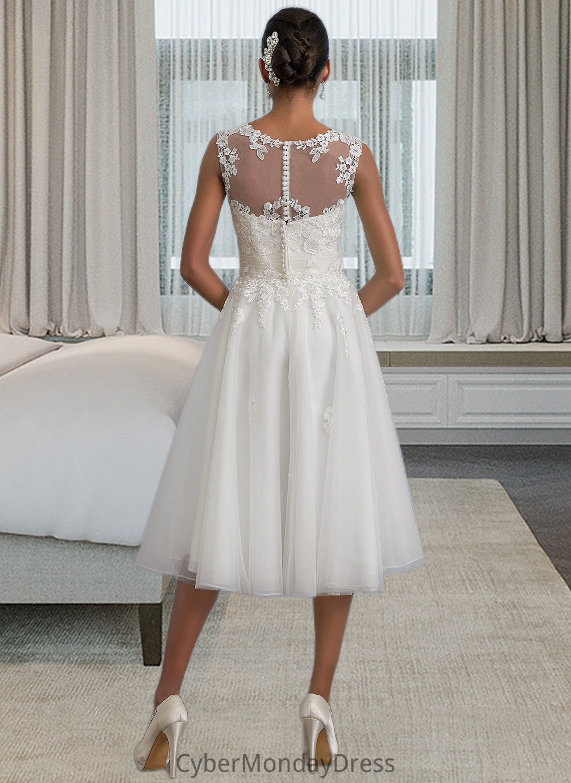 Gracie A-Line Illusion Asymmetrical Tulle Wedding Dress With Ruffle DTP0013808