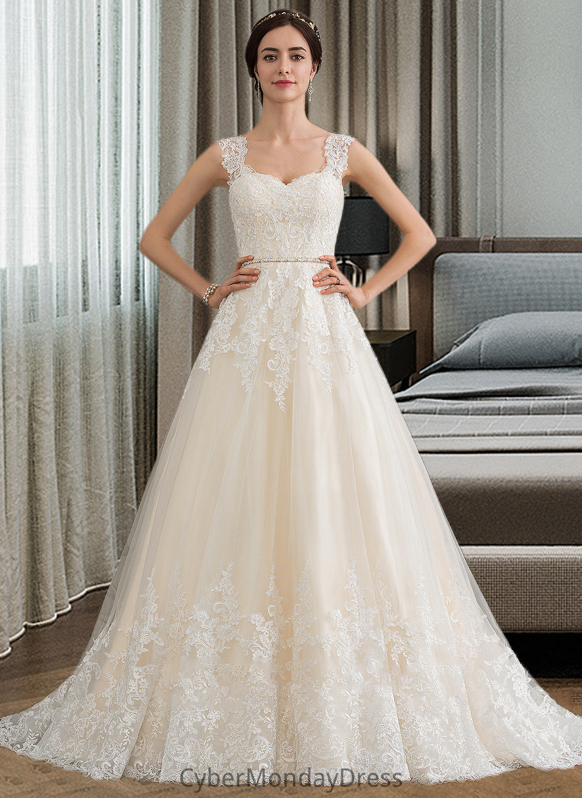 Maggie Ball-Gown/Princess Sweetheart Court Train Tulle Wedding Dress With Beading Sequins DTP0013813