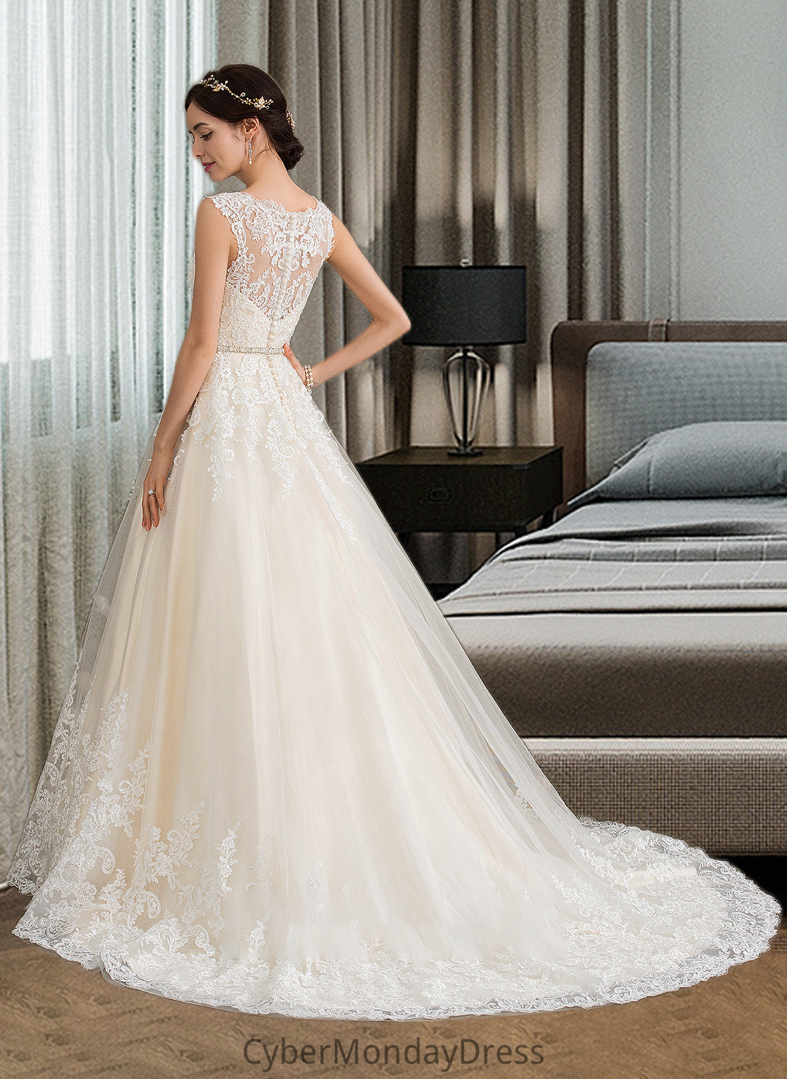 Maggie Ball-Gown/Princess Sweetheart Court Train Tulle Wedding Dress With Beading Sequins DTP0013813