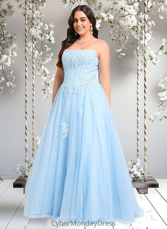 Rhianna Ball-Gown/Princess Straight Sweep Train Tulle Prom Dresses With Sequins Appliques Lace DTP0025864