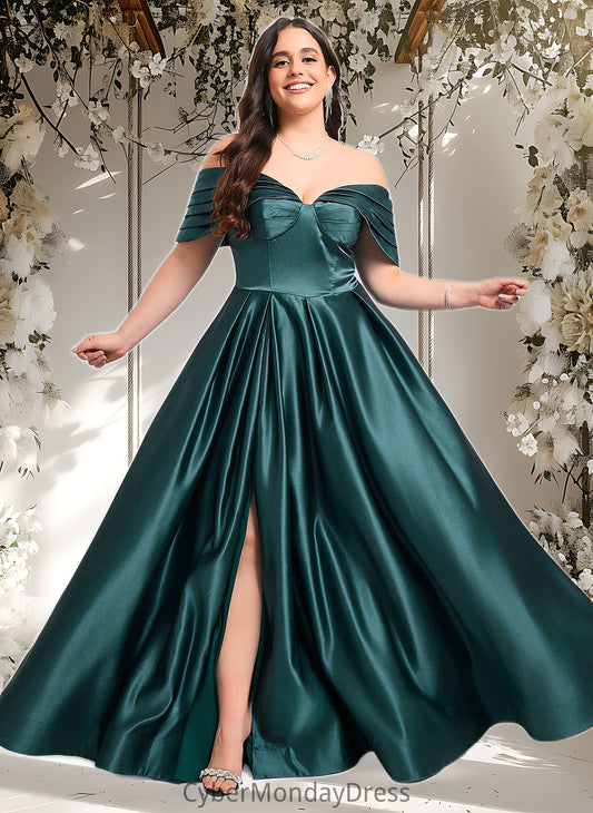 Miracle A-line Off the Shoulder Floor-Length Satin Prom Dresses With Pleated DTP0025851