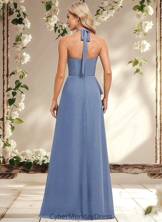 Courtney A-line Halter Floor-Length Chiffon Bridesmaid Dress DTP0025799