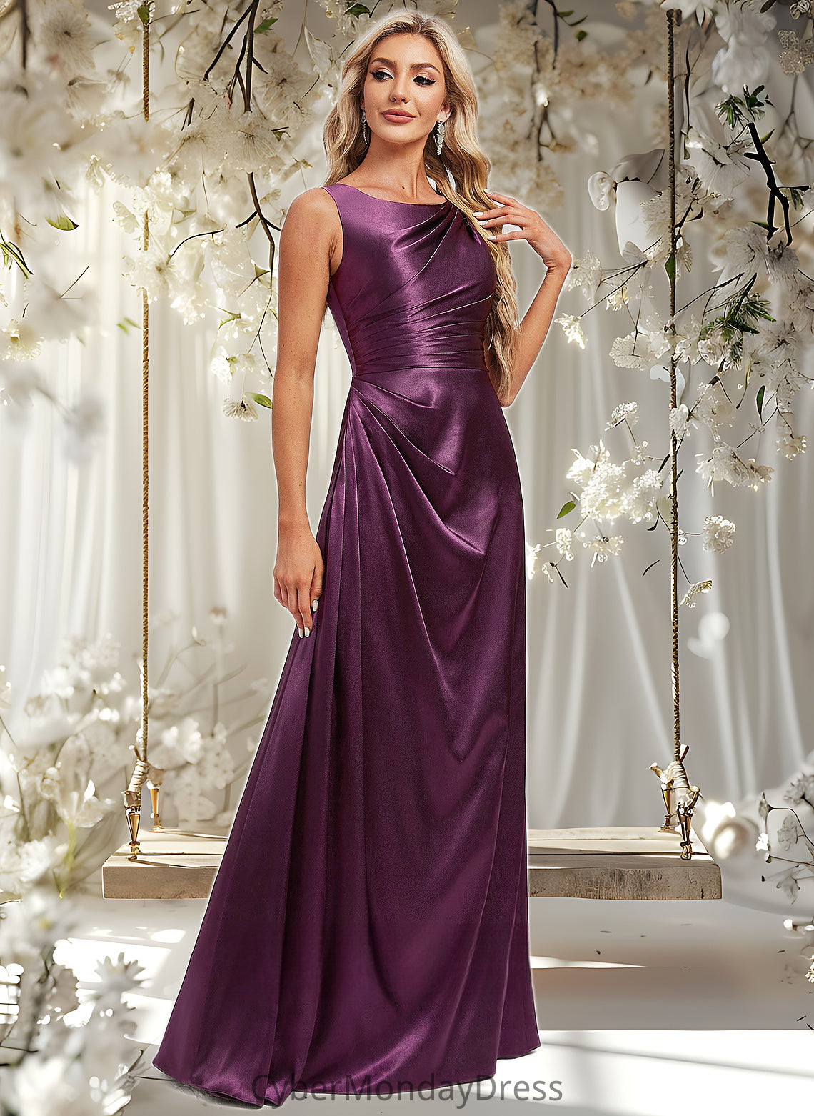 Amaya A-line Scoop Floor-Length Stretch Satin Bridesmaid Dress DTP0025829