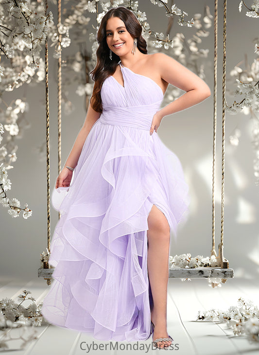 Lilianna Ball-Gown/Princess Asymmetrical One Shoulder Floor-Length Tulle Prom Dresses DTP0025867