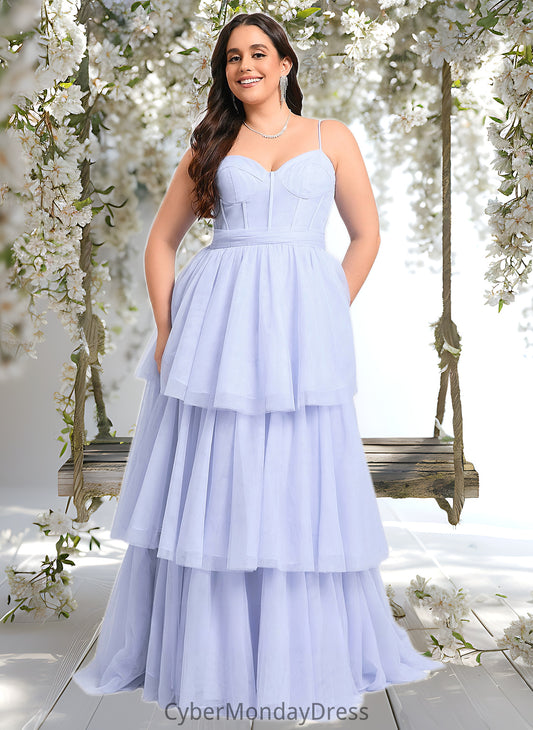 Elle Ball-Gown/Princess Sweetheart Sweep Train Tulle Prom Dresses With Bow DTP0025843