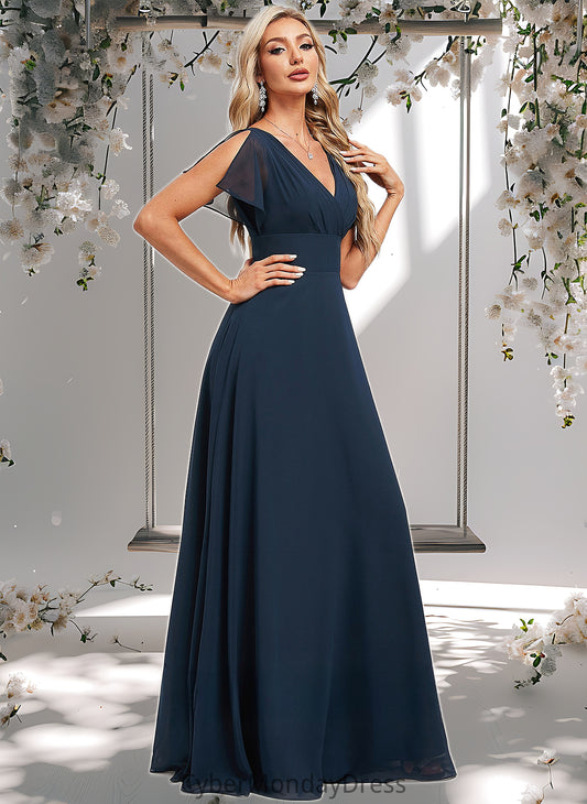 Camryn A-line V-Neck Floor-Length Chiffon Bridesmaid Dress DTP0025806