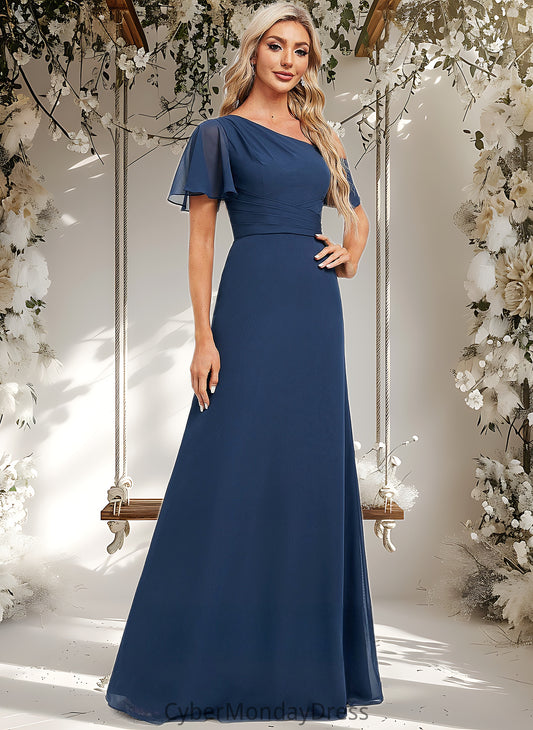 Jessie A-line Asymmetrical Floor-Length Chiffon Bridesmaid Dress With Ruffle DTP0025801