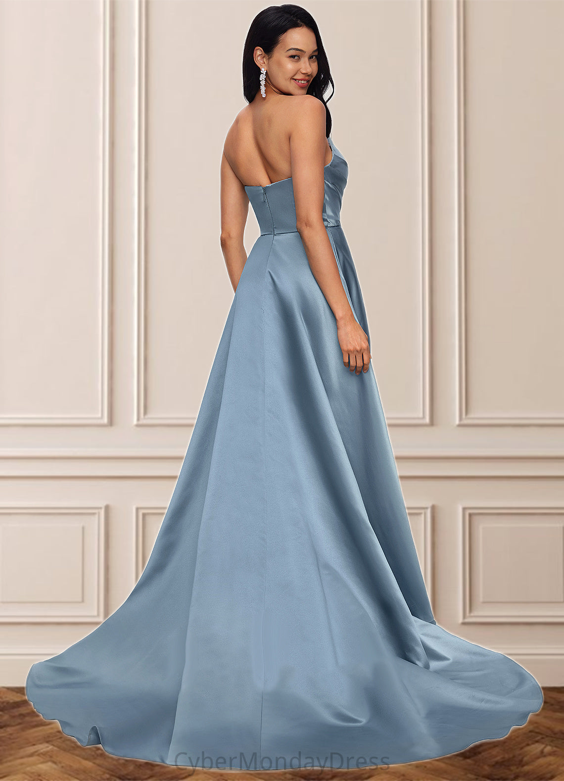 Autumn Ball-Gown/Princess V-Neck Sweep Train Satin Prom Dresses DTP0022191