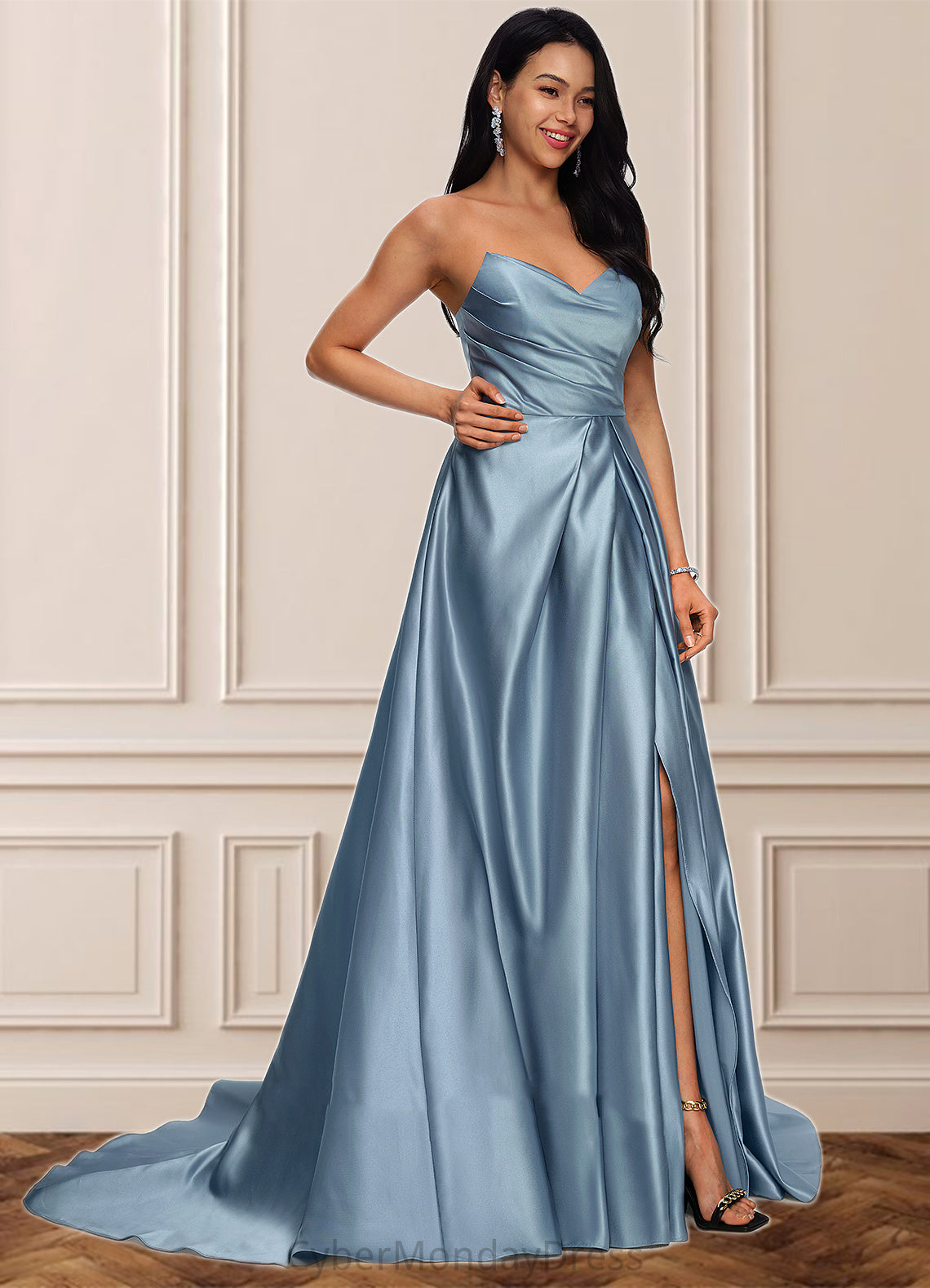 Autumn Ball-Gown/Princess V-Neck Sweep Train Satin Prom Dresses DTP0022191