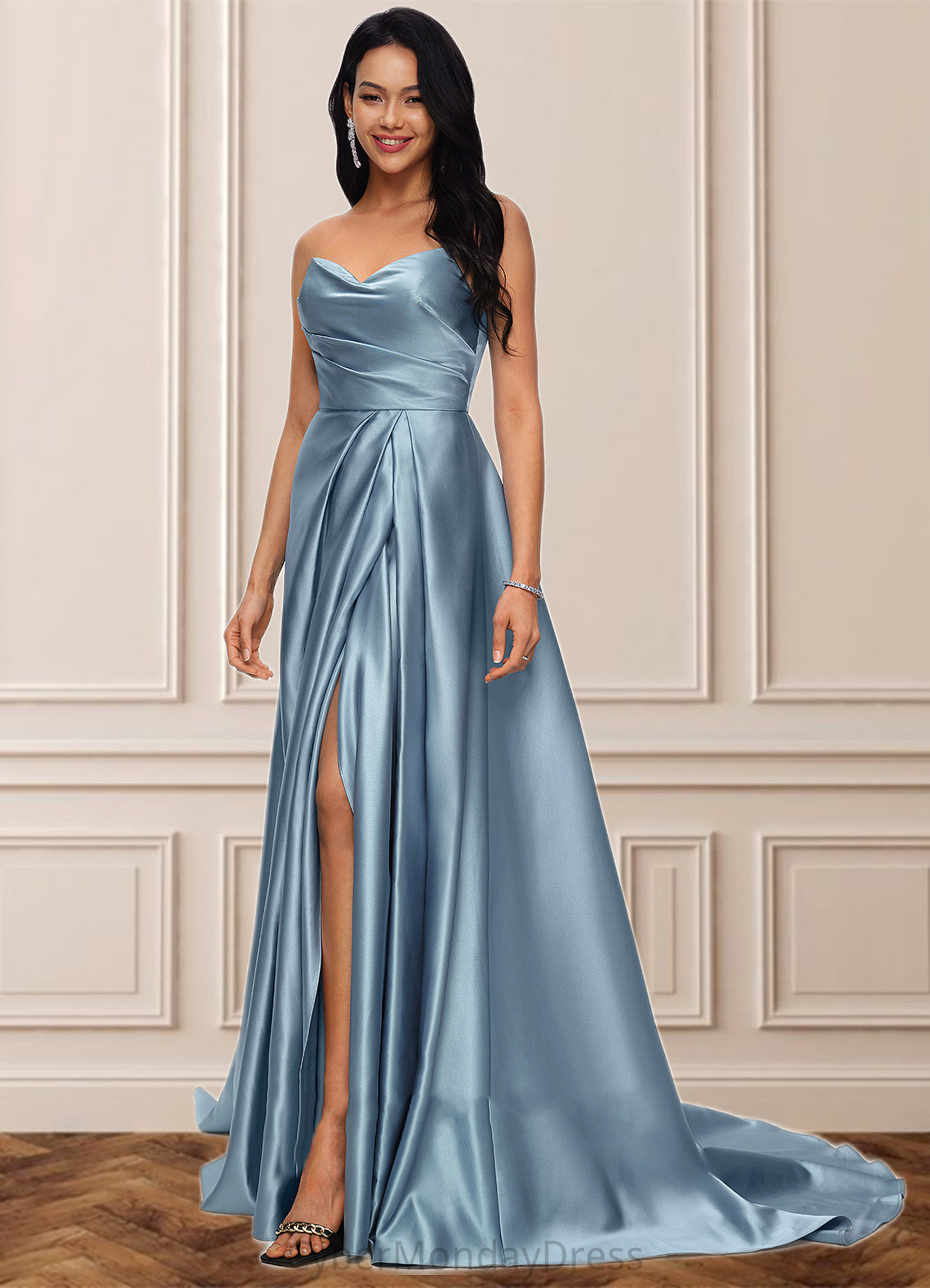 Autumn Ball-Gown/Princess V-Neck Sweep Train Satin Prom Dresses DTP0022191