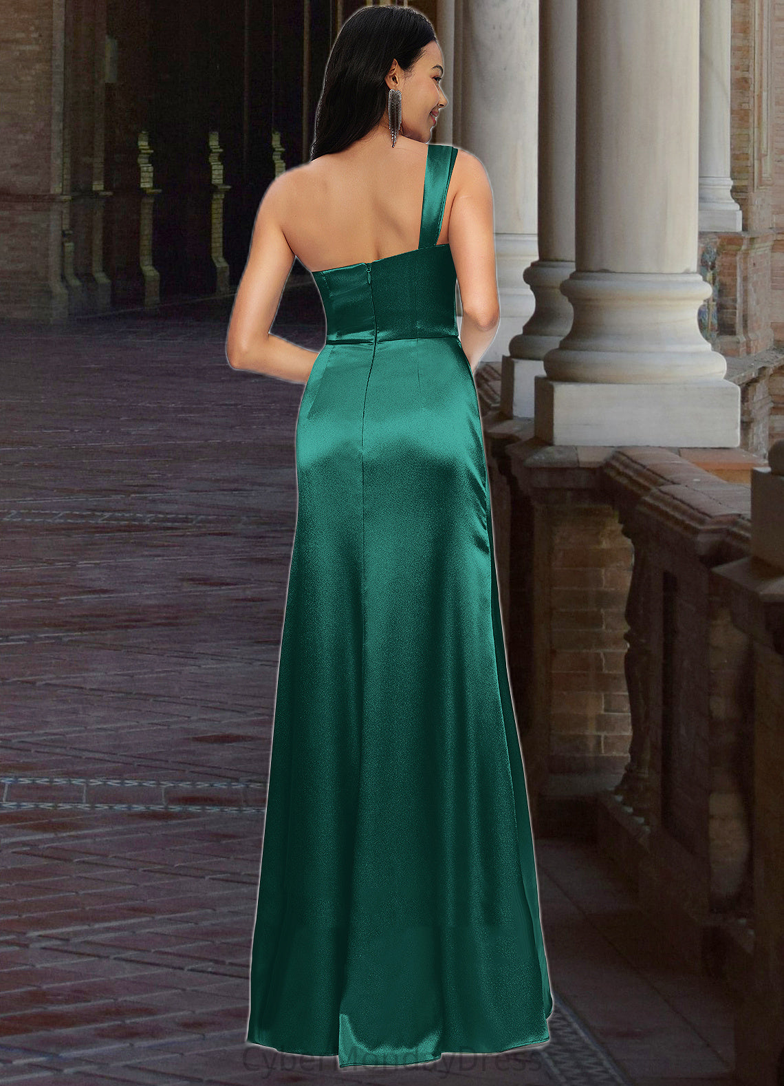 Winifred Sheath/Column Asymmetrical Floor-Length Stretch Satin Prom Dresses DTP0022193