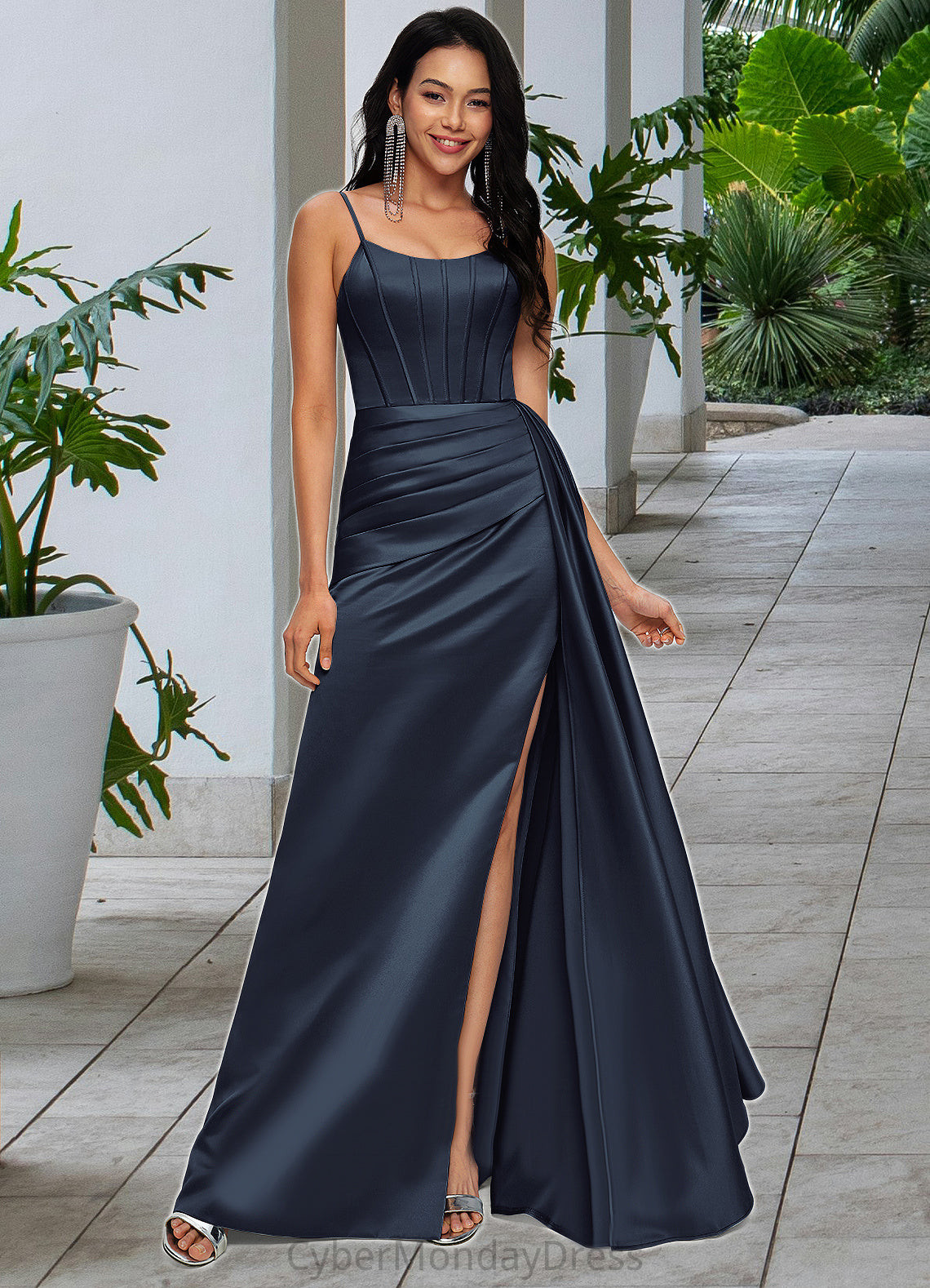 Myla Sheath/Column Scoop Floor-Length Satin Prom Dresses DTP0022196