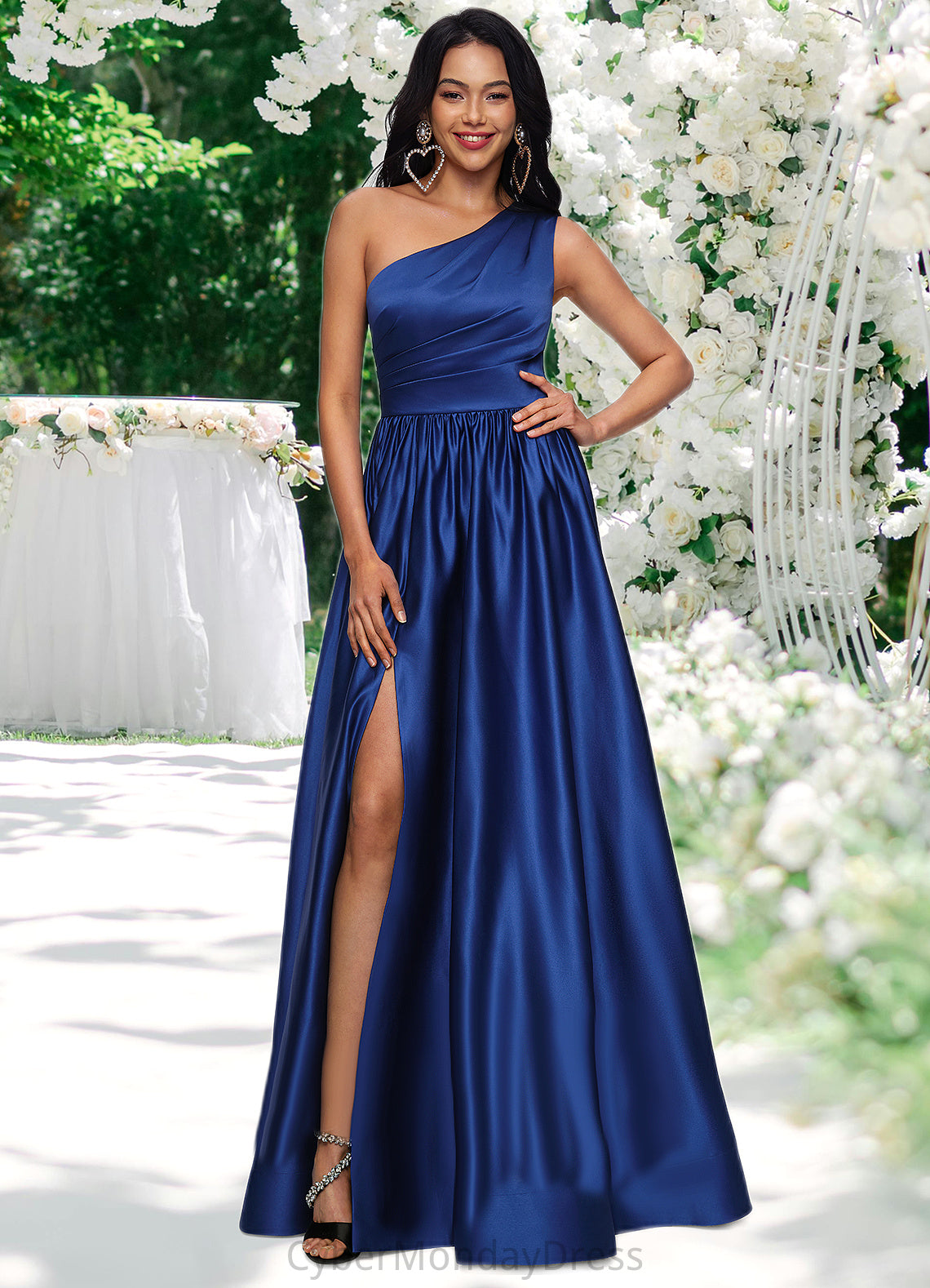 Moriah Ball-Gown/Princess One Shoulder Floor-Length Satin Prom Dresses DTP0022201