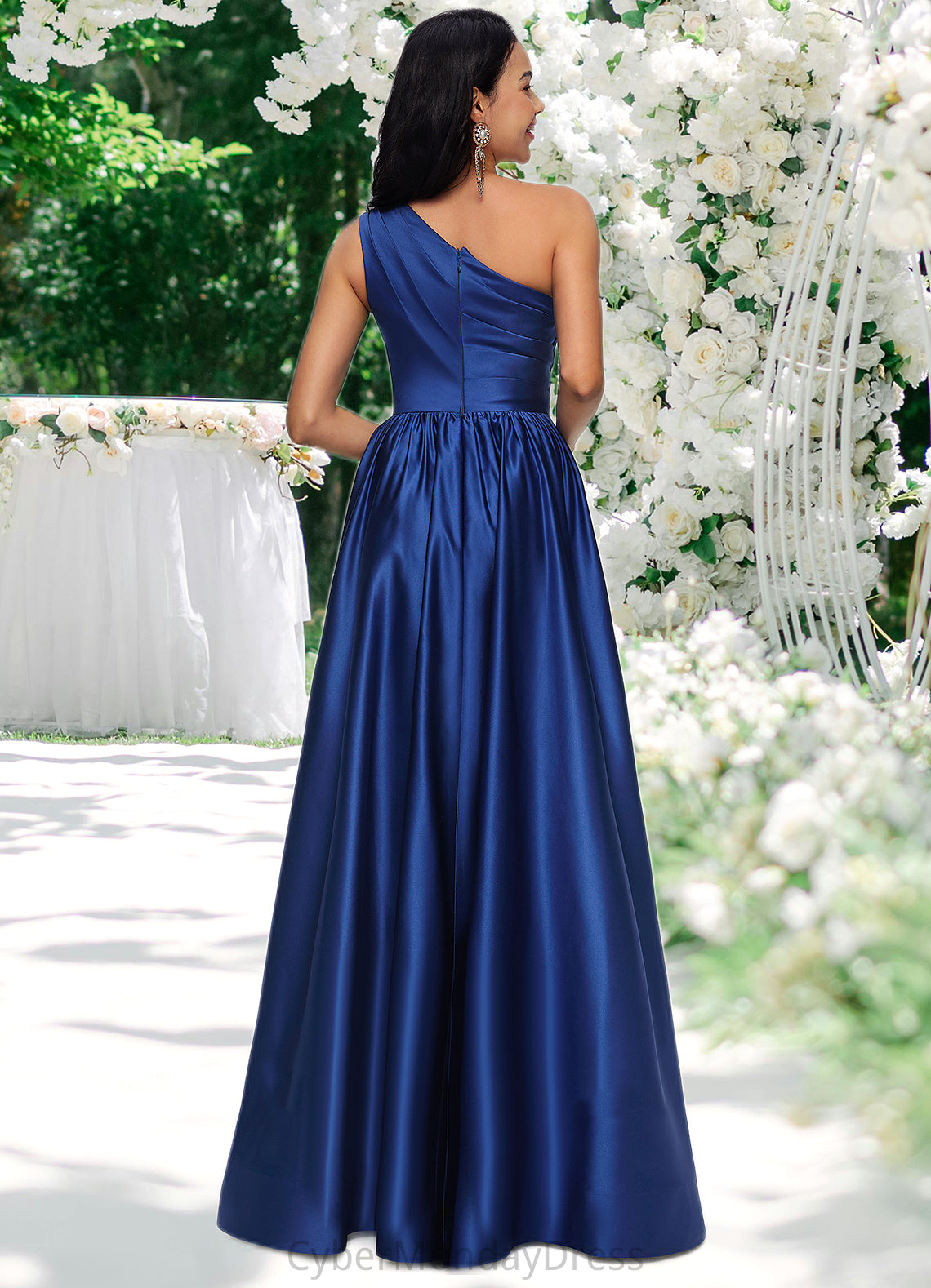 Moriah Ball-Gown/Princess One Shoulder Floor-Length Satin Prom Dresses DTP0022201