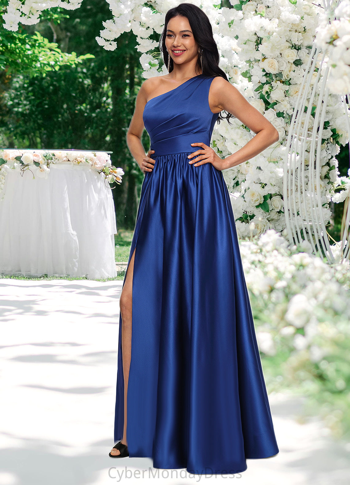 Moriah Ball-Gown/Princess One Shoulder Floor-Length Satin Prom Dresses DTP0022201