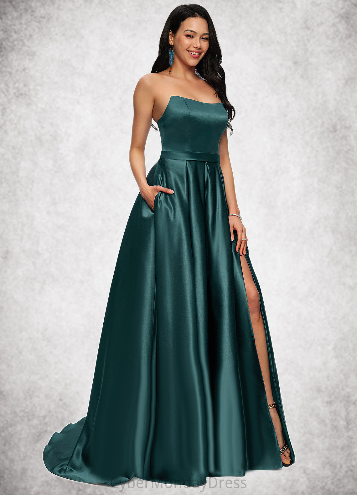 Maribel Ball-Gown/Princess Sweep Train Satin Prom Dresses DTP0022207