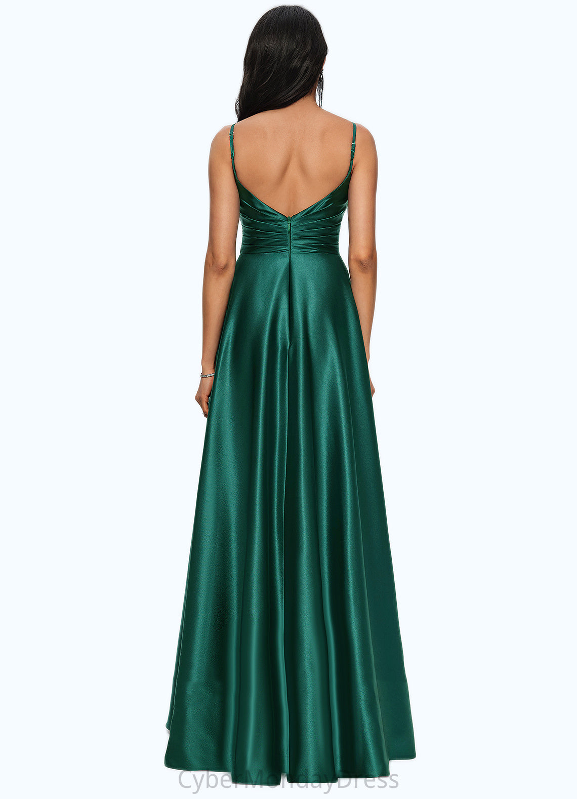 Liz A-line V-Neck Floor-Length Stretch Satin Prom Dresses DTP0022211