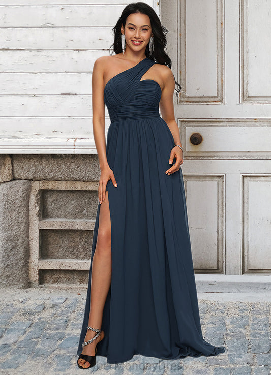 Alannah A-line Asymmetrical Sweep Train Chiffon Prom Dresses With Pleated DTP0022212