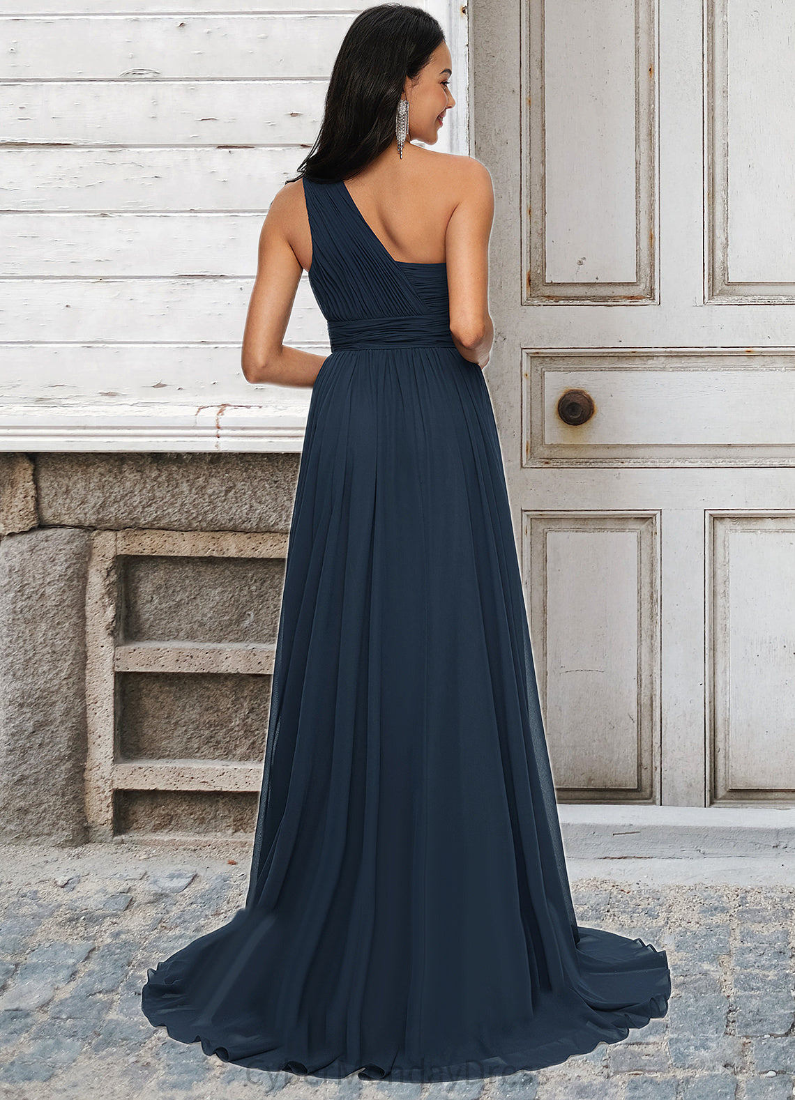 Alannah A-line Asymmetrical Sweep Train Chiffon Prom Dresses With Pleated DTP0022212