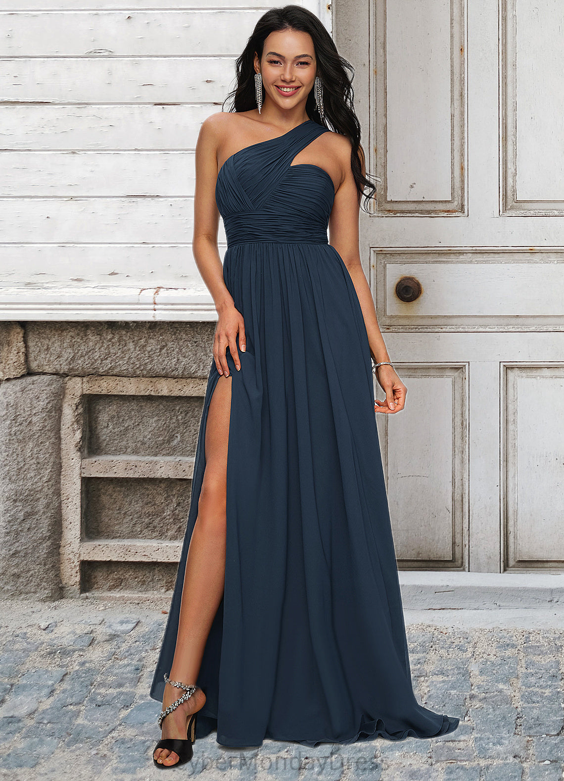 Alannah A-line Asymmetrical Sweep Train Chiffon Prom Dresses With Pleated DTP0022212