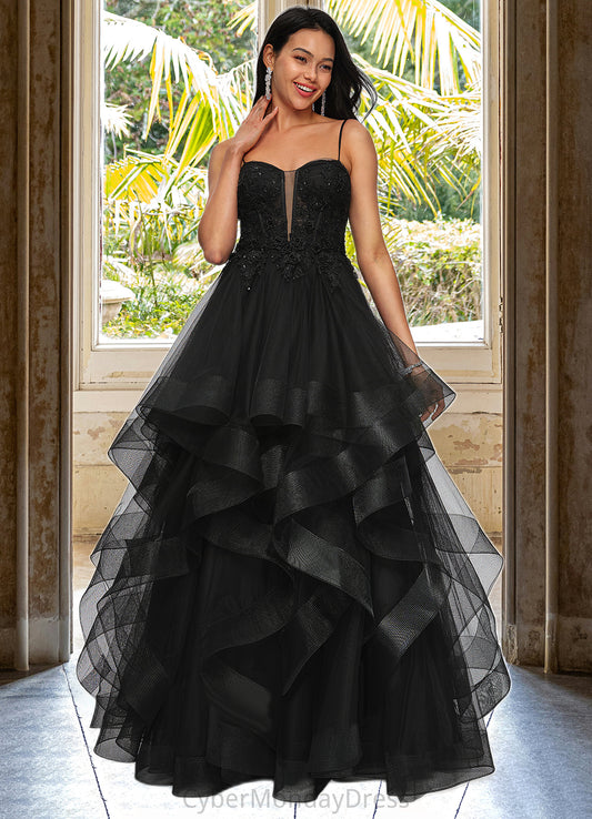 Roberta Ball-Gown/Princess Sweetheart Floor-Length Tulle Prom Dresses With Appliques Lace Sequins DTP0022220