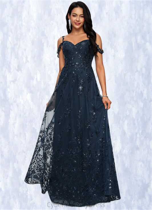 Megan A-line V-Neck Floor-Length Lace Prom Dresses With Sequins DTP0022222