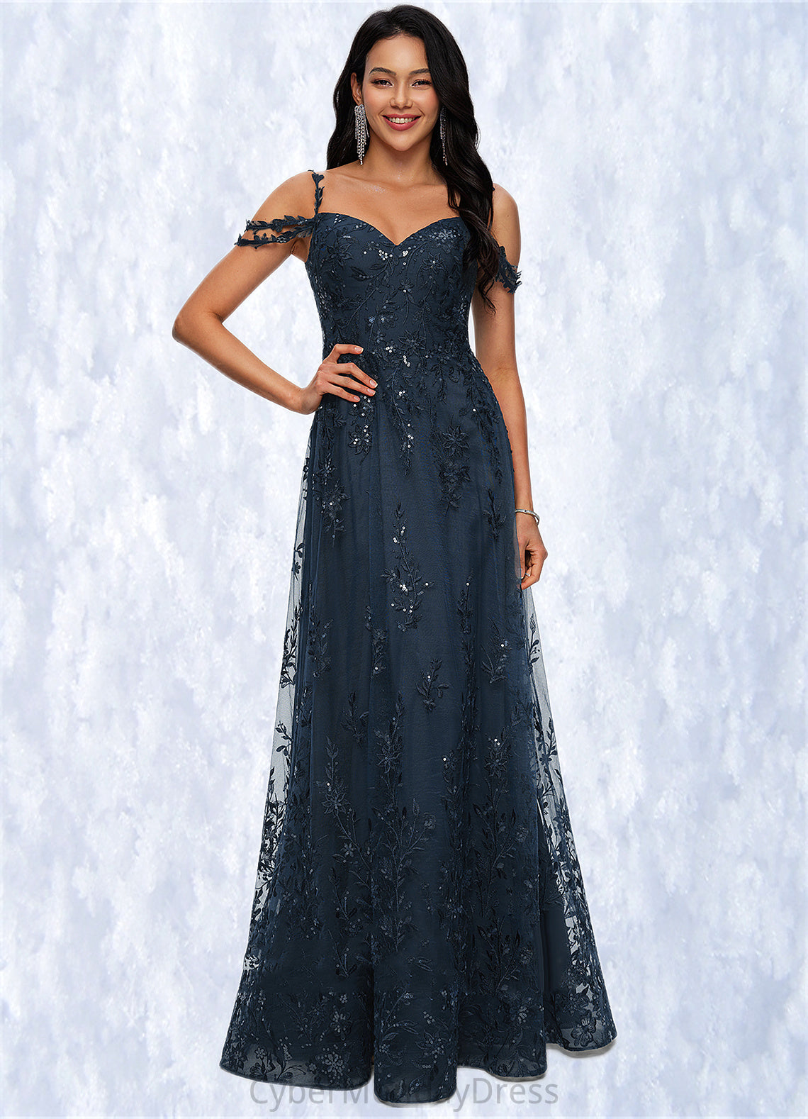 Megan A-line V-Neck Floor-Length Lace Prom Dresses With Sequins DTP0022222