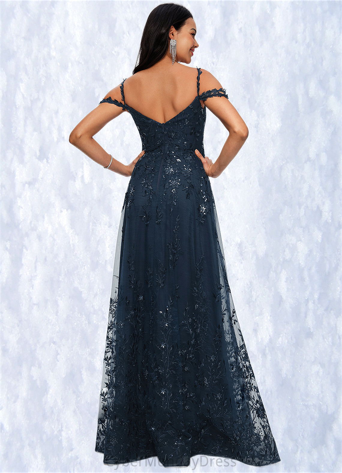 Megan A-line V-Neck Floor-Length Lace Prom Dresses With Sequins DTP0022222