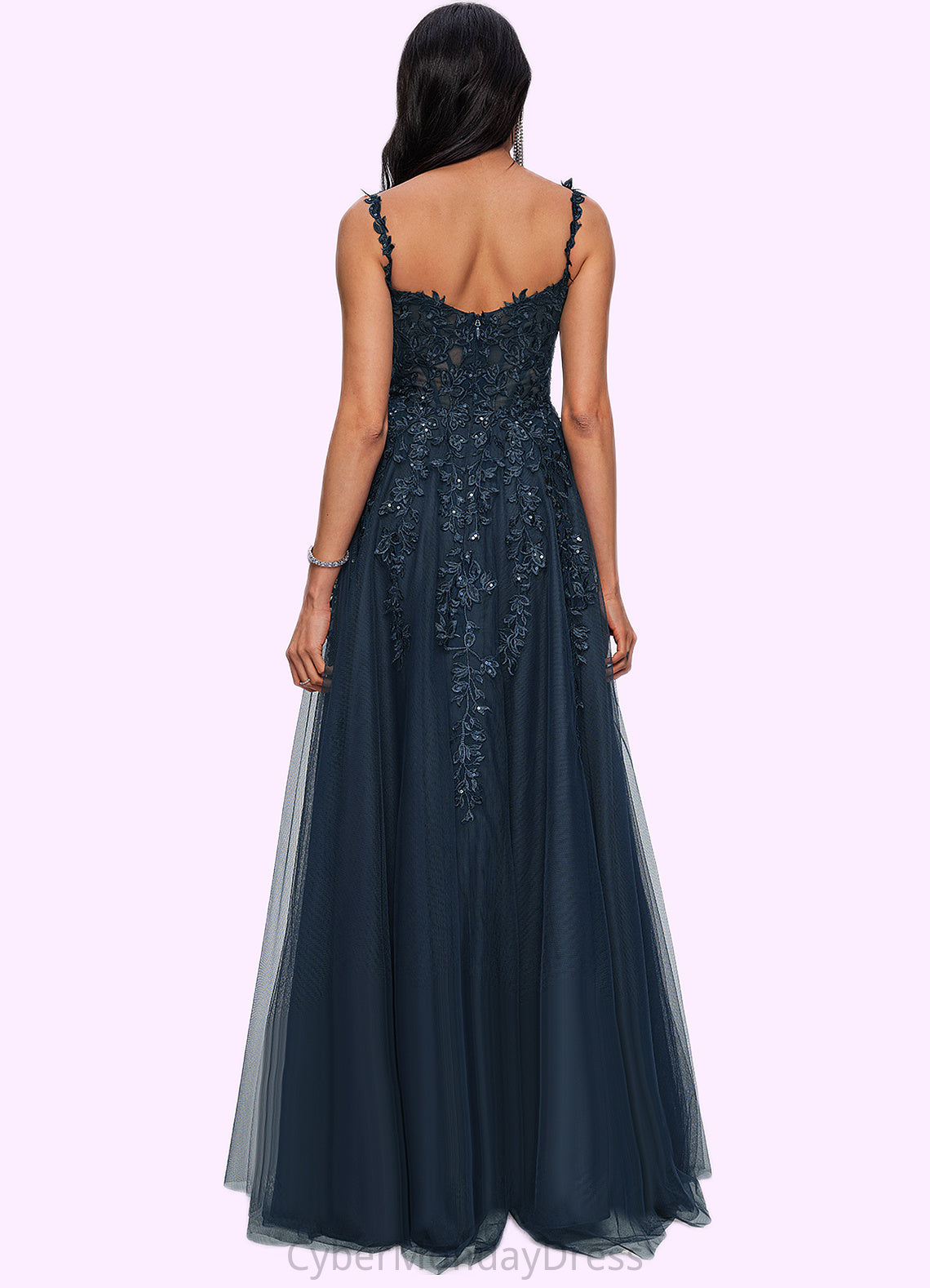 Payten A-line V-Neck Floor-Length Tulle Prom Dresses With Sequins DTP0022224