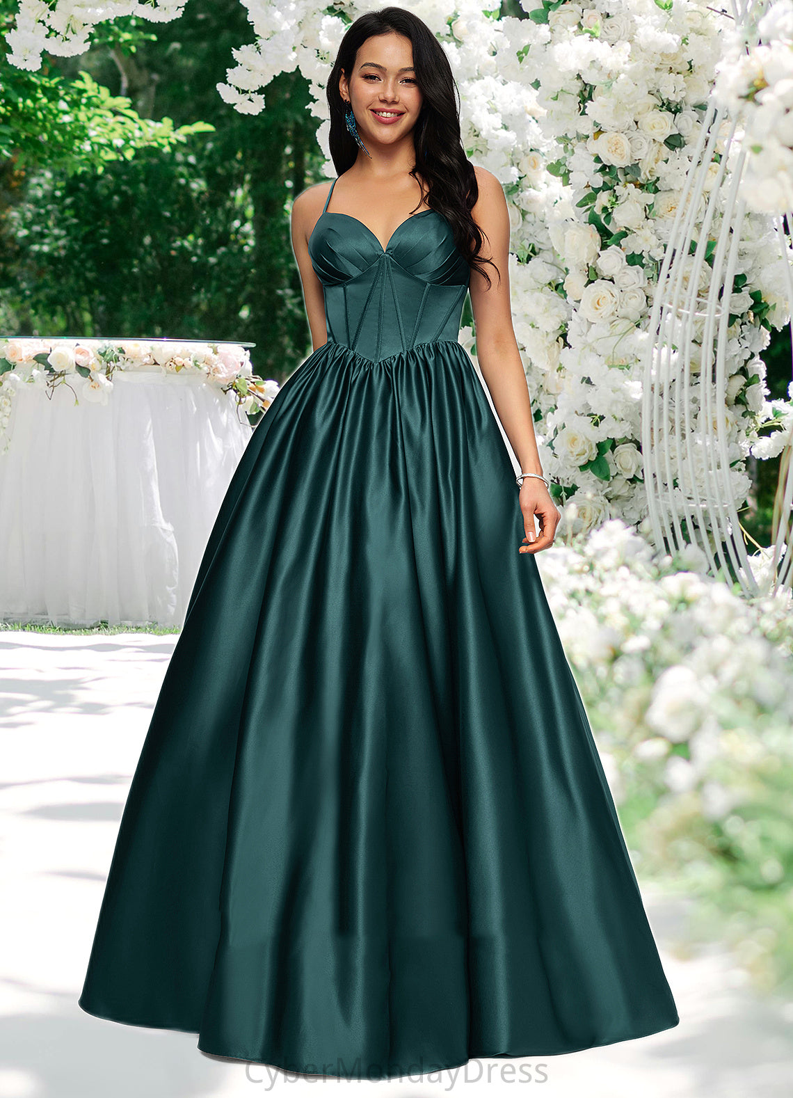 Kristen Ball-Gown/Princess V-Neck Floor-Length Satin Prom Dresses With Pleated DTP0022230