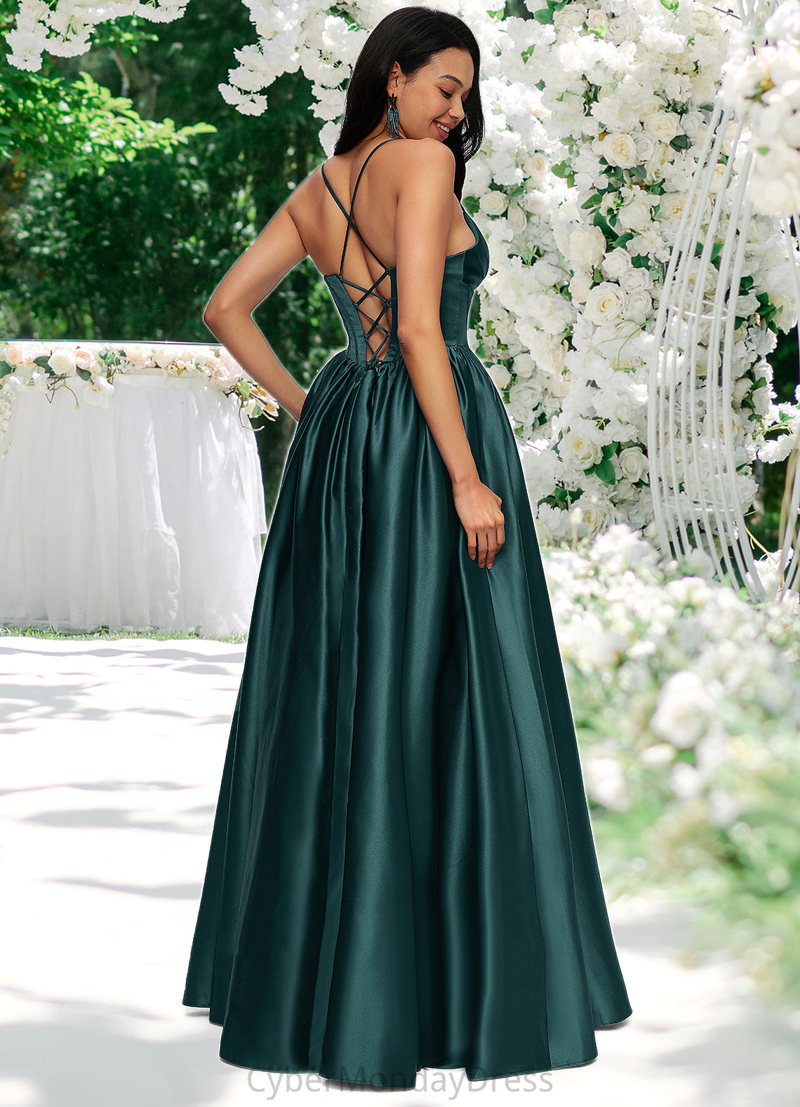 Kristen Ball-Gown/Princess V-Neck Floor-Length Satin Prom Dresses With Pleated DTP0022230