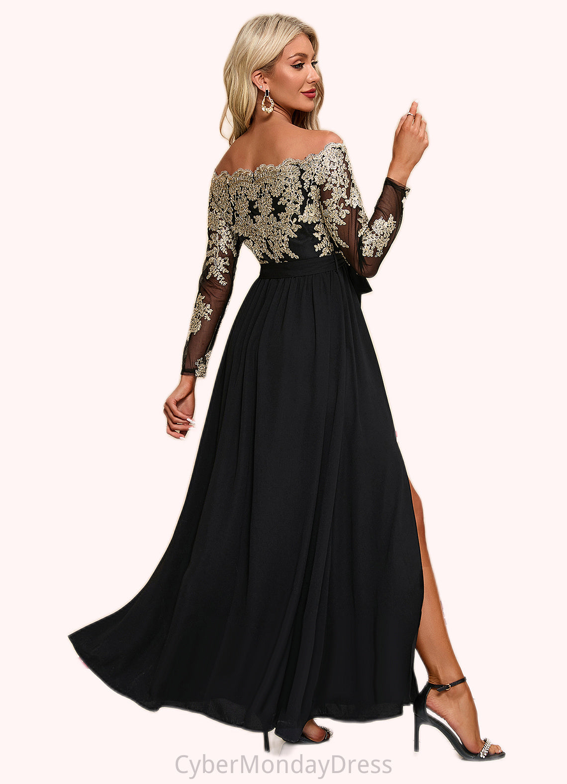 Helga Jacquard Off the Shoulder Elegant A-line Polyester Maxi Dresses DTP0022248