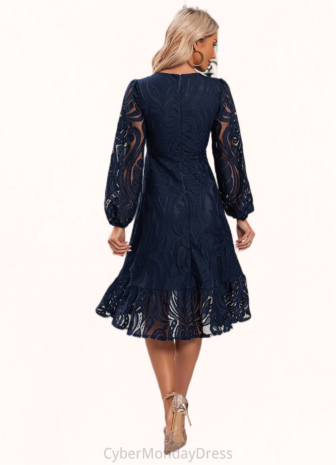 Cassidy Jacquard V-Neck Elegant A-line Lace Midi Dresses DTP0022269